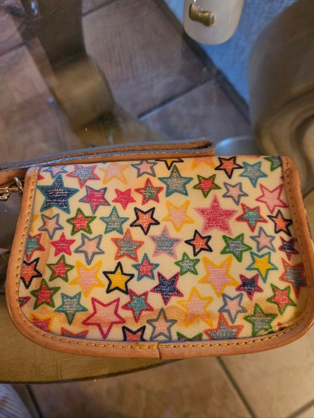 Dooney & Bourke ☆Stars Multicolor Print Wristlet - Cream & Light Tan Trim